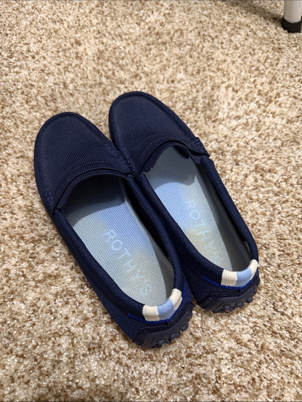 Rothy's Navy Blue Driver with White Heel Stripe